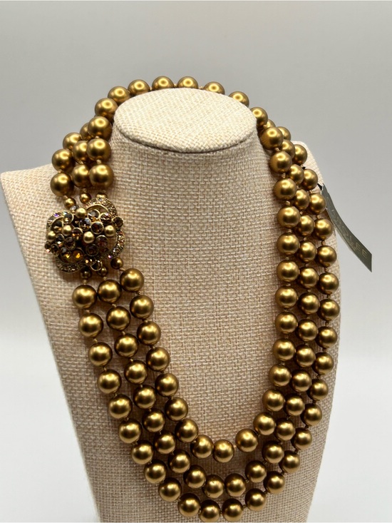Carolee Jewelry - Carolee Bronze Triple-Strand Glass Beaded Necklace with Decorative Cluster Clasp